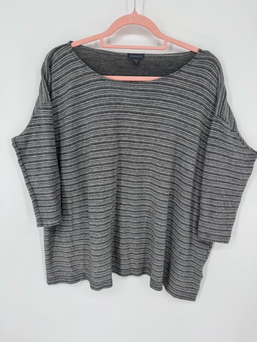 Lilla P Women's Oversized Striped Three Quarter Sleeves Shirt Size Small